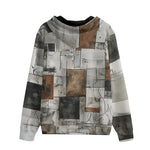 Men's Zip Up Hoodie Modern Art Abstraction Brown and White