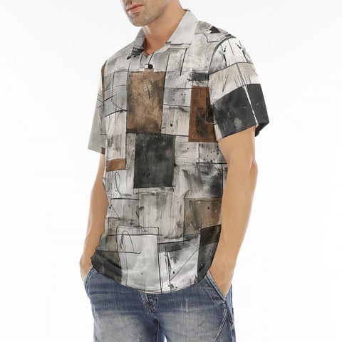 Men's Polo Shirt Modern Art Abstraction Brown and White