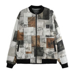 Bomber Jacket Modern Art Abstraction Brown and White