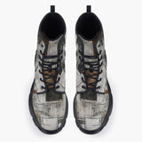 Casual Leather Chunky Boots Modern Art Abstraction Brown and White