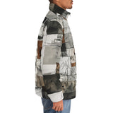 Down-Padded Puffer Jacket Modern Art Abstraction Brown and White