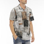 Men's Polo Shirt Modern Art Abstraction Brown and White
