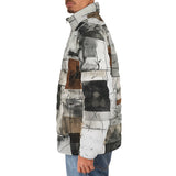 Down-Padded Puffer Jacket Modern Art Abstraction Brown and White