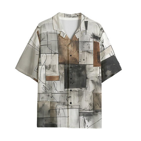 Hawaiian Shirt Modern Art Abstraction Brown and White