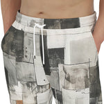 Men's Sweatpants Modern Art Abstraction Brown and White