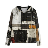 Men's Zip Up Hoodie Modern Art Abstraction Brown and White