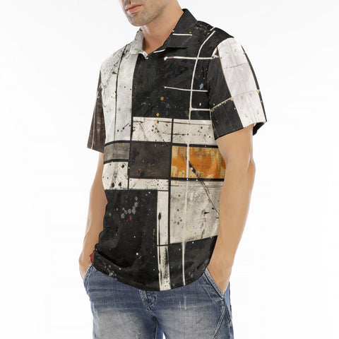 Men's Polo Shirt Modern Art Abstraction Brown and White