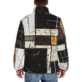 Down-Padded Puffer Jacket Modern Art Abstraction Brown and White