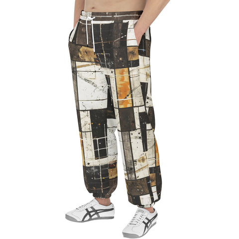 Men's Sweatpants Modern Art Abstraction Brown and White