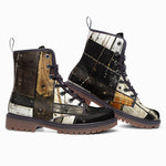 Leather Boots Modern Art Abstraction Brown and White