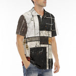 Men's Polo Shirt Modern Art Abstraction Brown and White