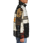 Down-Padded Puffer Jacket Modern Art Abstraction Brown and White