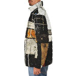Down-Padded Puffer Jacket Modern Art Abstraction Brown and White