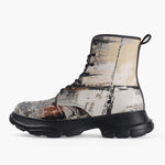 Casual Leather Chunky Boots Modern Art Abstraction Brown and White