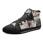 High-Top Canvas Shoes Modern Art Abstraction Brown and White