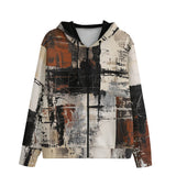 Men's Zip Up Hoodie Modern Art Abstraction Brown and White