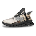 Sports Mesh Sneakers Modern Art Abstraction Brown and White