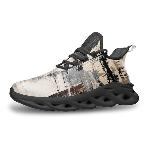 Sports Mesh Sneakers Modern Art Abstraction Brown and White