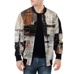 Bomber Jacket Modern Art Abstraction Brown and White