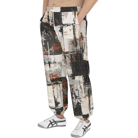 Men's Sweatpants Modern Art Abstraction Brown and White