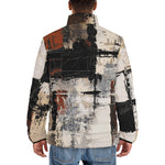 Down-Padded Puffer Jacket Modern Art Abstraction Brown and White