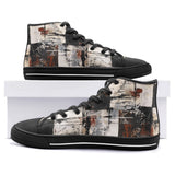 High-Top Canvas Shoes Modern Art Abstraction Brown and White