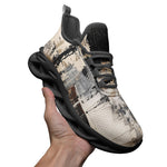 Sports Mesh Sneakers Modern Art Abstraction Brown and White