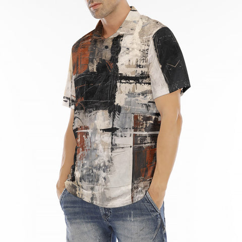 Men's Polo Shirt Modern Art Abstraction Brown and White