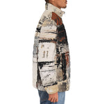 Down-Padded Puffer Jacket Modern Art Abstraction Brown and White