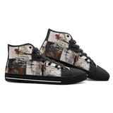 High-Top Canvas Shoes Modern Art Abstraction Brown and White