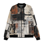 Bomber Jacket Modern Art Abstraction Brown and White