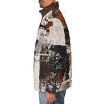 Down-Padded Puffer Jacket Modern Art Abstraction Brown and White