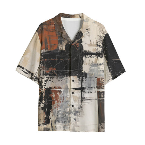 Hawaiian Shirt Modern Art Abstraction Brown and White