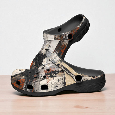 Classic Clogs Modern Art Abstraction Brown and White