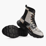 Casual Leather Chunky Boots Modern Art Abstraction Brown and White