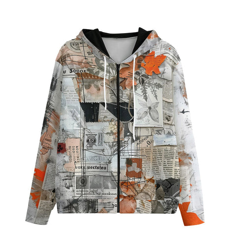 Men's Zip Up Hoodie Pieces of Paper Fabric and Paint Splashes