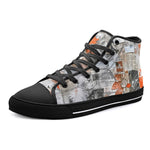 High-Top Canvas Shoes Pieces of Paper Fabric and Paint Splashes