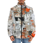 Down-Padded Puffer Jacket Pieces of Paper Fabric and Paint Splashes