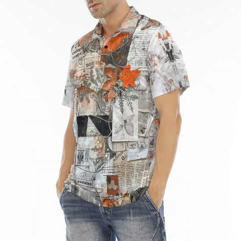 Men's Polo Shirt Pieces of Paper Fabric and Paint Splashes
