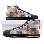 High-Top Canvas Shoes Pieces of Paper Fabric and Paint Splashes