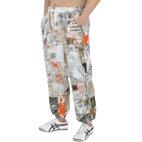 Men's Sweatpants Pieces of Paper Fabric and Paint Splashes