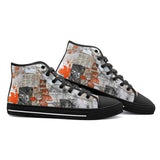 High-Top Canvas Shoes Pieces of Paper Fabric and Paint Splashes