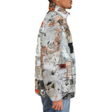 Down-Padded Puffer Jacket Pieces of Paper Fabric and Paint Splashes