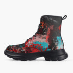 Casual Leather Chunky Boots Graffiti Chaotic Collage