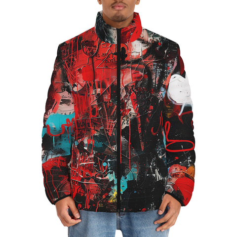 Down-Padded Puffer Jacket Graffiti Chaotic Collage