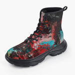 Casual Leather Chunky Boots Graffiti Chaotic Collage