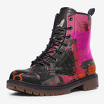 Leather Boots Collage of Graffiti in a Pink and Black