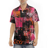 Men's Polo Shirt Collage of Graffiti in a Pink and Black