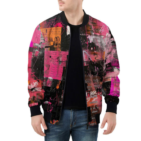 Bomber Jacket Collage of Graffiti in a Pink and Black
