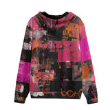 Men's Zip Up Hoodie Collage of Graffiti in a Pink and Black